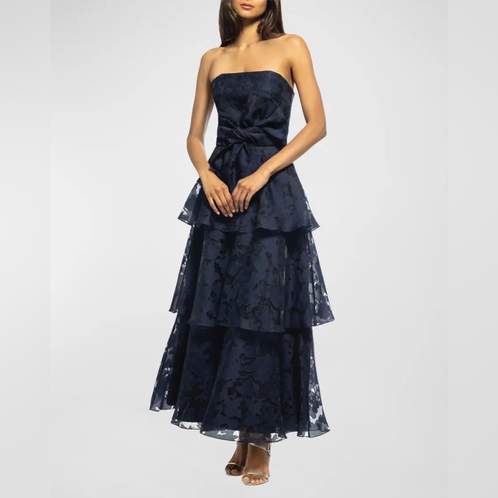 Size 10 NWOT Shoshanna Joya Strapless Tiered Organza Floral Gown Midi Dress